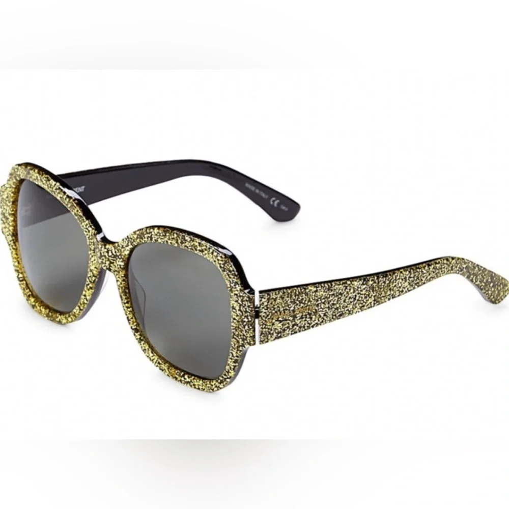 🆕 Saint Laurent Gold Glitter Butterfly Frame Sunglasses + Original Packaging